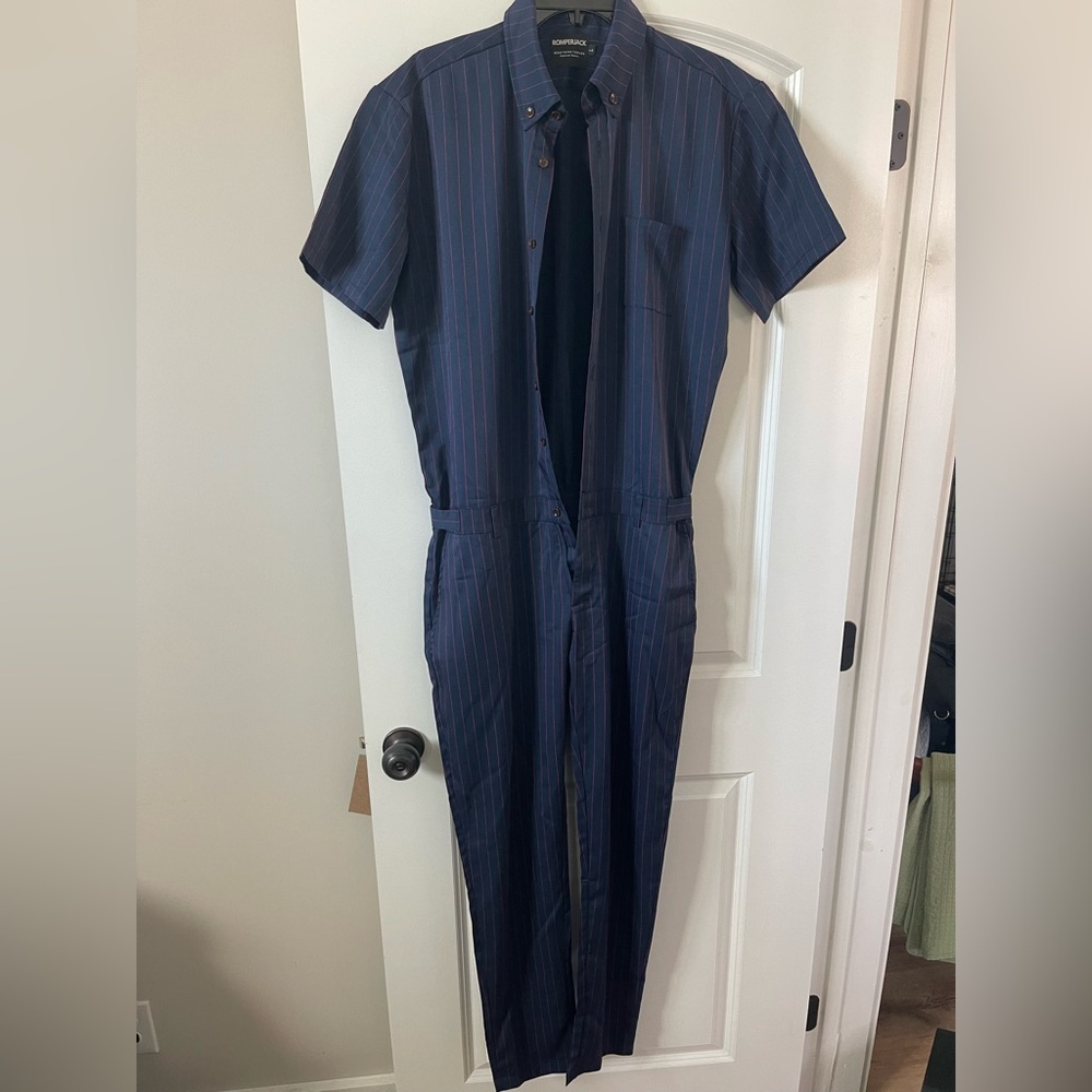 Men's Navy Striped Jumpsuit